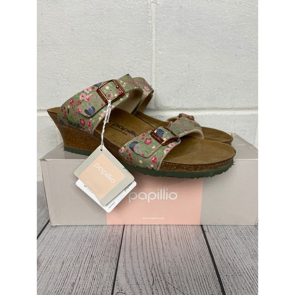 Papillio Dorothy Wedge Sandals Floral Khaki Adjustable Buckle Straps US10 Narrow - Picture 1 of 7